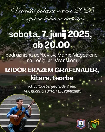 Vranski poletni večeri 2025, oživimo kulturno dediščino - IZIDOR ERAZEM GRAFENAUER, kitara, teorba