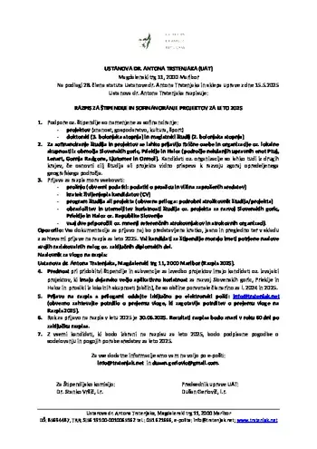 RAZPIS ZA ŠTIPENDIJE IN SOFINANCIRANJE PROJEKTOV ZA LETO 2025