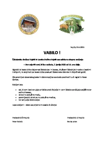 Povabilo na Dan odprtih vrat ČD in LD Vojnik
