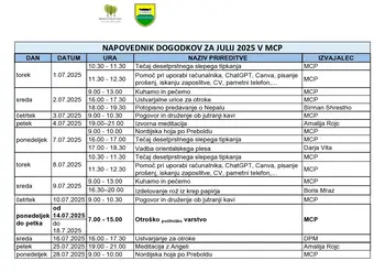 Mesečni program Medgeneracijskega centra Prebold, za mesec JULIJ IN AVGUST 2025