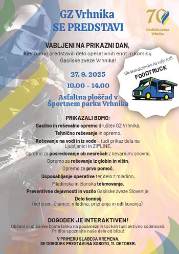 Vabilo na prikazni dan Gasilske Zveze Vrhnika v športnem parku Vrhnika