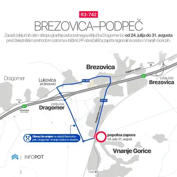 Delna zapora Podpeške ceste z občasnimi popolnimi zaporami Delna zapora Podpeške ceste z občasnimi popolnimi zaporami
