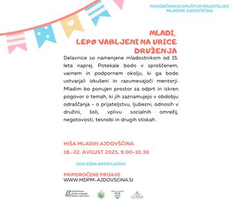 MDPM Ajdovščina vabi mlade na urice druženja v Hišo mladih Ajdovščina.