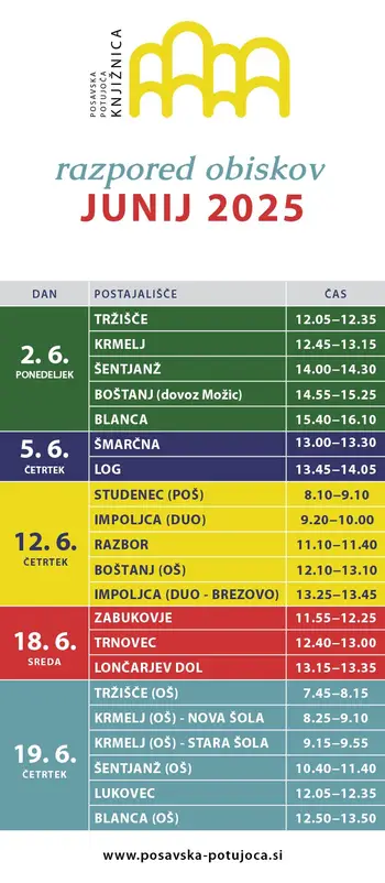 Urnik posavske potujoče knjižnice za junij 2025