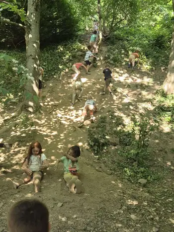  Otroci na planinskem taboru se zabavajo ob igri v gozdu