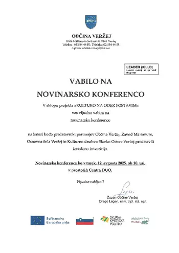 VABLJENI NA NOVINARSKO KONFERENCO V SKLOPU PROJEKTA "KULTURO NA ODER POSTAVIM"