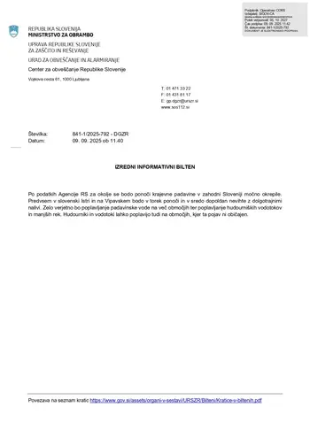Izredni informativni bilten o vremenski napovedi 
