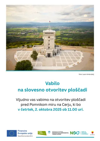 Vabilo na otvoritev nove ploščadi pred Pomnikom miru na Cerju