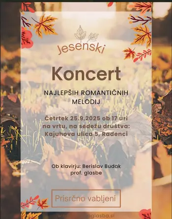 Jesenski koncert najlepših romantičnih melodij Jesenski koncert najlepših romantičnih melodij