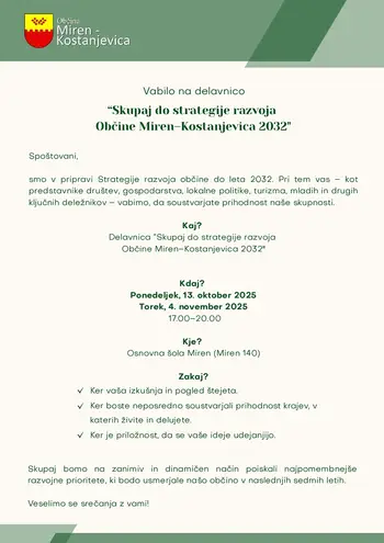 Delavnica za pripravo Strategije razvoja Občine Miren-Kostanjevica do leta 2032