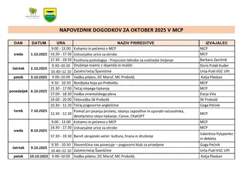 Mesečni program Medgeneracijskega centra Prebold, za mesec OKTOBER 2025