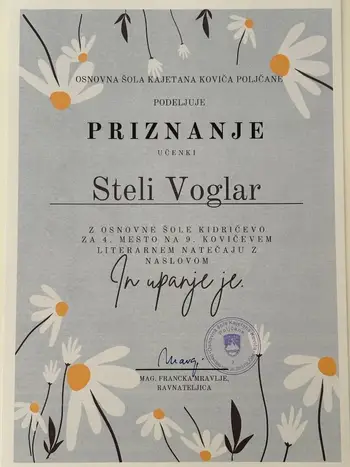 Uspeh učenke OŠ Kidričevo na literarnem natečaju 