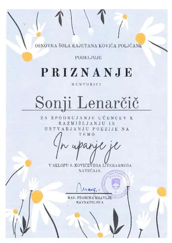 Uspeh učenke OŠ Kidričevo na literarnem natečaju 