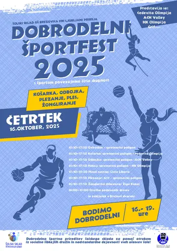Vabilo na Dobrodelni Športfest 2025 – skupaj za otroke in šolo Vabilo na Dobrodelni Športfest 2025 – skupaj za otroke in šolo