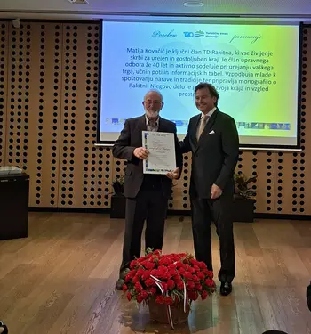 DR. MATIJA KOVAČIČ PREJEL  PRIZNANJE TURISTIČNE ZVEZE SLOVENIJE