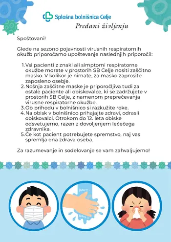 Obvestilo za javnost - omejitev obiskov hospitaliziranih pacientov na vseh oddelkih