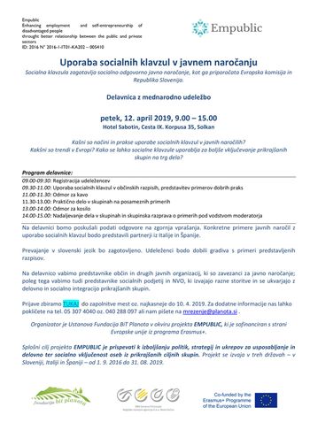 Brezplačna delavnica - Uporaba socialnih klavzul v javnem naročanju