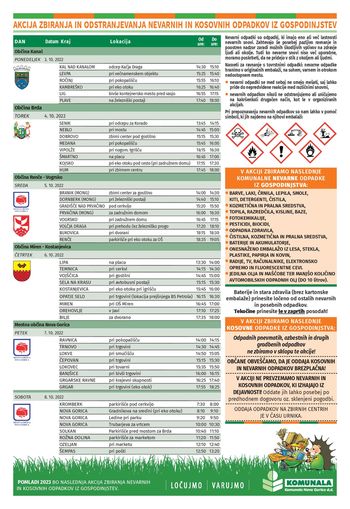 Akcija  zbiranja in odstranjevanja nevarnih in kosovnih odpadkov iz gospodinjstev