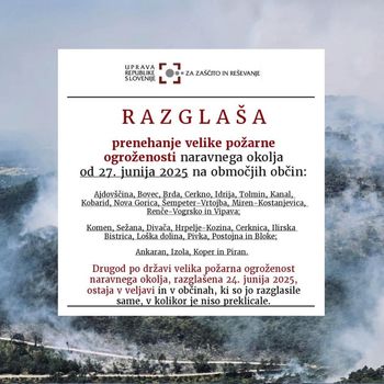 Delni preklic velike požarne ogroženosti naravnega okolja