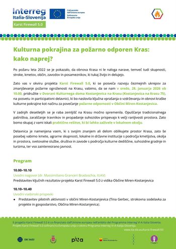 Vabilo na posvet in participativno delavnico v okviru projekta Karst Firewall 5.0 - Kulturna pokrajina za požarno odporen Kras: kako naprej?