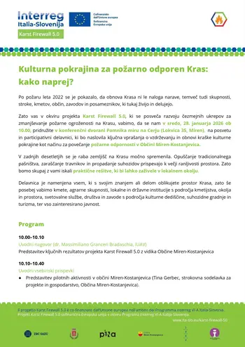 Vabilo na posvet in participativno delavnico v okviru projekta Karst Firewall 5.0 - Kulturna pokrajina za požarno odporen Kras: kako naprej?