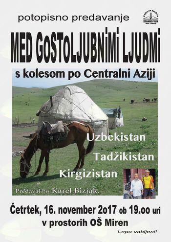 Potopisno predavanje "MED GOSTOLJUBNIMI LJUDMI" s kolesom po Centralni Aziji 