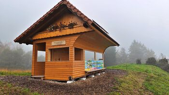 Kraljica čebela in medomat pred Polhovim Gradcem