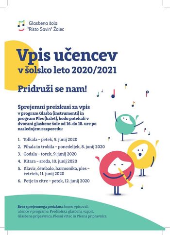 Vpis v glasbeno šolo za šolsko leto 2020/2021