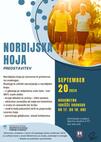 Danes ob 17. uri na nogometnem igrišču Vransko predstavitev nordijske hoje