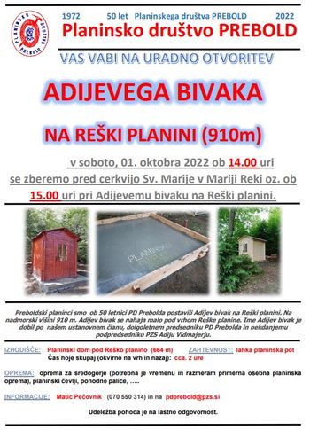 Otvoritev ADIJEVEGA bivaka na Reški planin