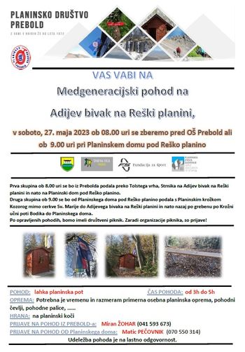 Medgeneracijski pohod na Adijev bivak na Reški planini