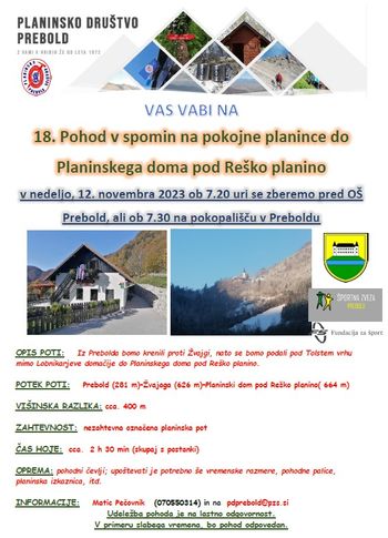 Pohod v spomin na pokojne planince do Planinskega doma pod Reško planino