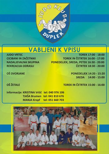 JUDO KLUB DUPLEK VPISUJE V NOVO ŠOLSKO LETO