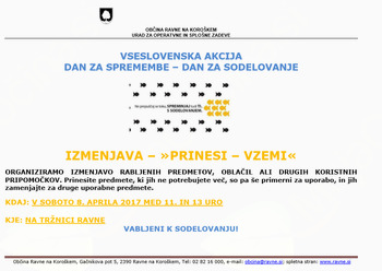 VSESLOVENSKA AKCIJA DAN ZA SPREMEMBE – DAN ZA SODELOVANJE