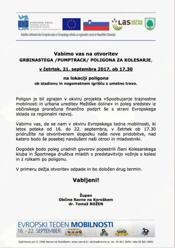  OTVORITEV GRBINASTEGA /PUMPTRACK/ POLIGONA ZA KOLESARJE