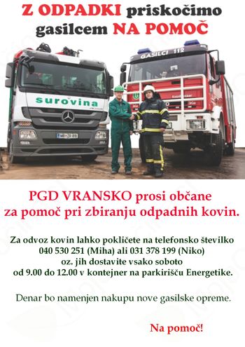 PGD VRANSKO prosi občane za pomoč pri zbiranju odpadnih kovin