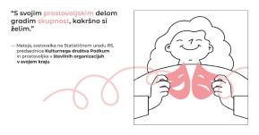 Mateja, svetovalka na Statističnem uradu RS, predsednica KD Podkum in prostovoljka v številnih organizacijah