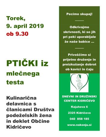 Kulinarična delavnica - PTIČKI IZ MLEČNEGA TESTA