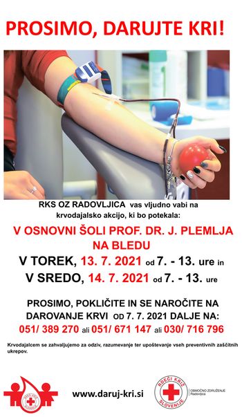 13. in 14. julija Krvodajalska akcija na Bledu