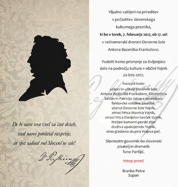 Vabljeni na prireditev ob kulturnem prazniku