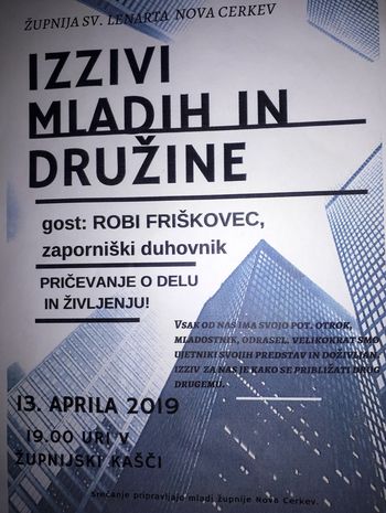 Izzivi mladih in družine: predavanje in srečanje z zaporniškim duhovnikom Robijem Friškovcem