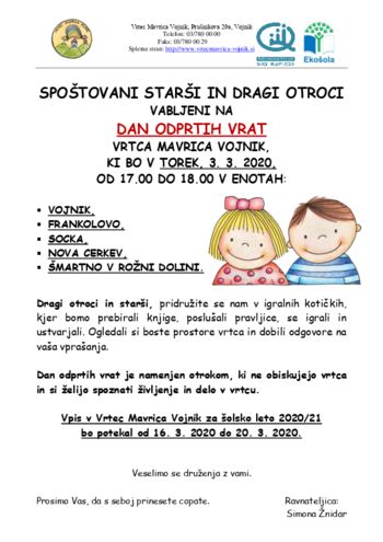 Razpisi in Dan odprtih vrat Vrtec Mavrica Vojnik