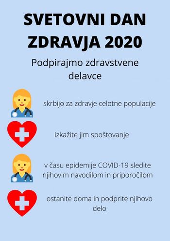 7. april 2020 - Svetovni dan zdravja - Svetovni dan zdravja letos posvečen medicinskim sestram, zdravstvenim tehnikom in babicam