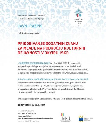 Objavljen je nov ESS javni razpis: SUBVENCIJE ZA ZAPOSLOVANJE in IZOBRAŽEVANJE