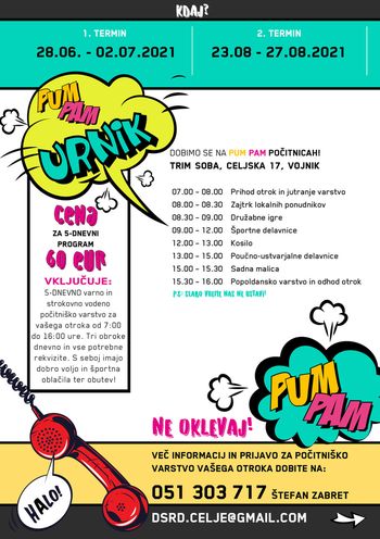 Povabilo: Počitniško varstvo otrok PUM PAM
