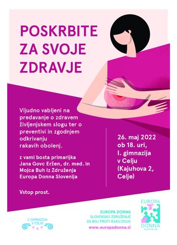 Povabilo:  Predavanje o zdravem življenjskem slogu ter o preventivi in zgodnjem odkrivanju rakavih obolenj
