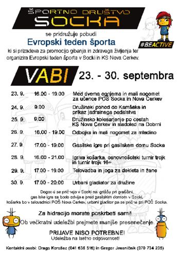 Povabilo: Športno društvo Socka vabi na Evropski teden športa