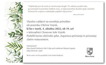Povabilo: Osrednja prireditev ob prazniku Občine Vojnik
