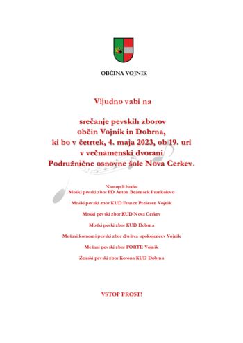 SREČANJE PEVSKIH ZBOROV  OBČIN VOJNIK IN DOBRNA