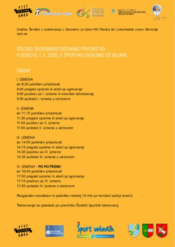 Šolsko dvoransko državno prvenstvo v lokostrelstvu v telovadnici OŠ Vojnik